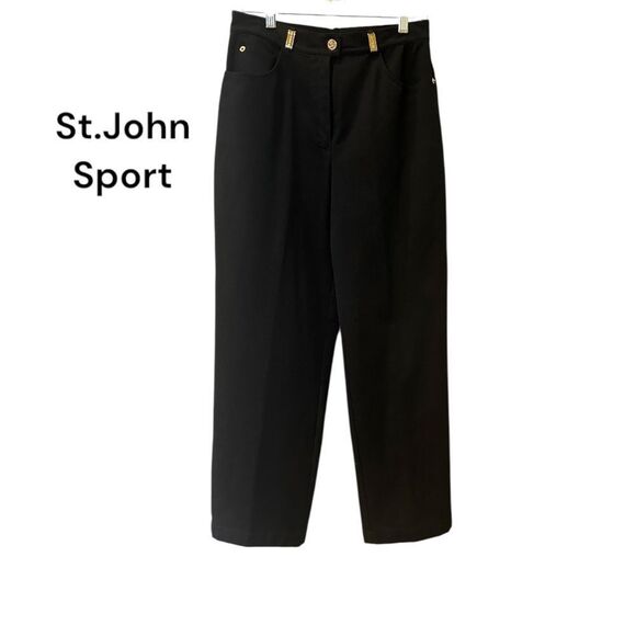 ST. JOHN SPORT Marie GreyTrouser Pants womens Size 6 Black  Work made is USA - Picture 1 of 9
